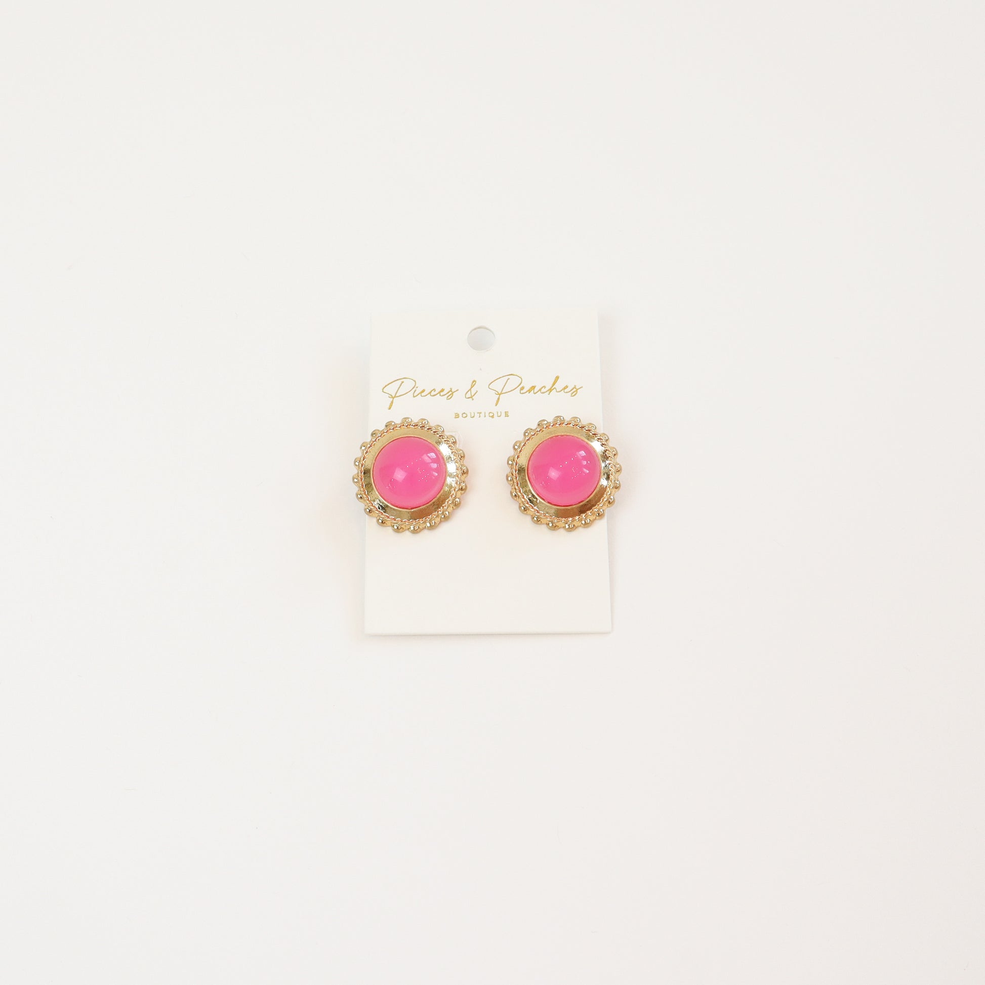 Keep It Timeless Earrings featuring vibrant pink cabochon stones in gold-tone settings