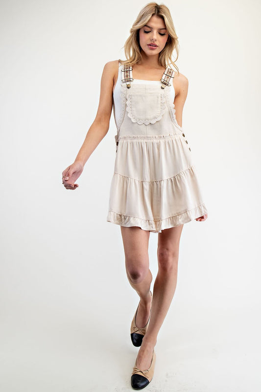 Lace Trim Tiered Sleeveless Romper 