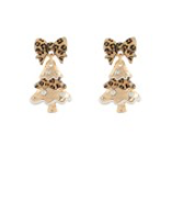 Leopard Christmas Tree Earrings featuring a leopard print bow and gold-tone Christmas tree with rhinestone embellishments