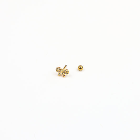 Dainty gold bow stud earrings with cubic zirconia accents