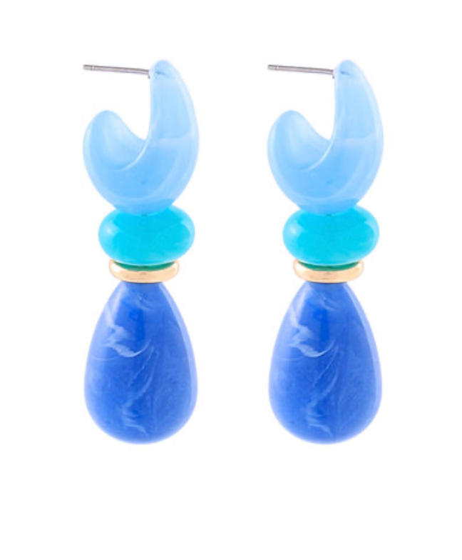 geometric drop earrings with crescent top and teardrop design