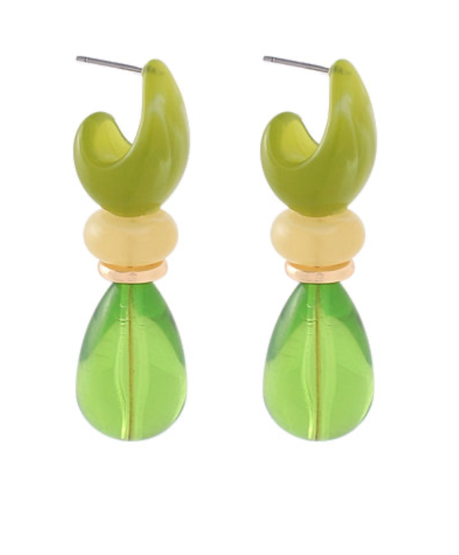 geometric drop earrings with crescent top and teardrop design
