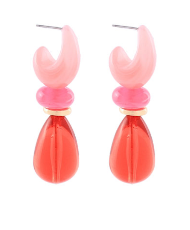 geometric drop earrings with crescent top and teardrop design