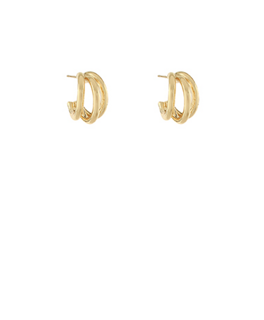 Minimalist gold double hoop earrings with a smooth polished finish