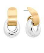 Gold and silver sculptural earrings featuring a brushed gold arc and polished silver hoop, designed for a bold yet elegant look