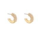  Gold hoop earrings adorned with a pave of delicate faux pearls, creating a sophisticated and elegant statement piece