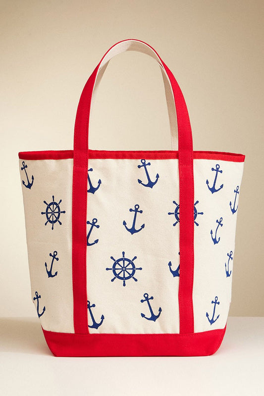 Marina Anchor Wheel Printed Tote Bag