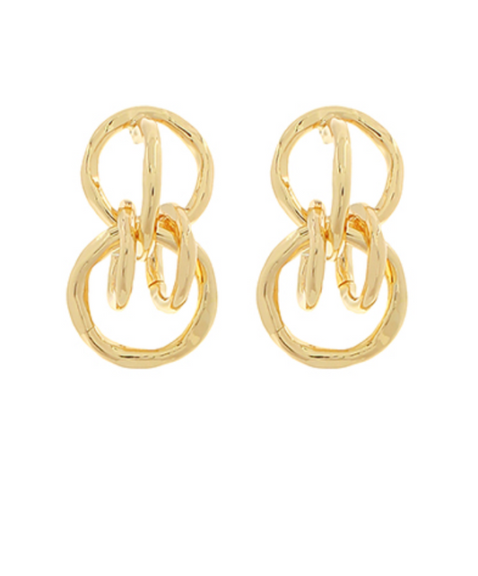  Modern Sculptural Knot Studs in polished gold-toned metal, featuring an abstract, intertwined loop design.