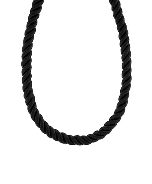 Twisted rope chain necklace in black featuring a smooth, minimalist design on a white background.