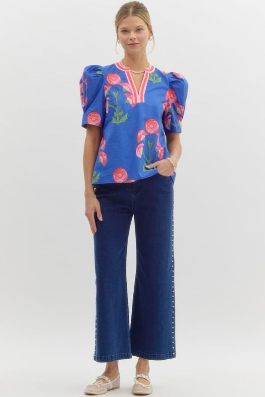Floral V-Neck Short Sleeved Top