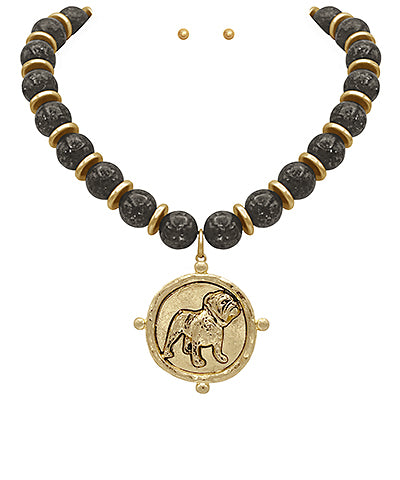 Beaded Georgia Bulldog Pendant Necklace 