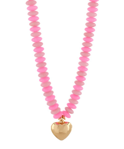 Lila Beaded Puffy Heart Necklace
