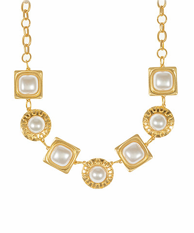 Multi Shaped Framed Pearl Necklace
