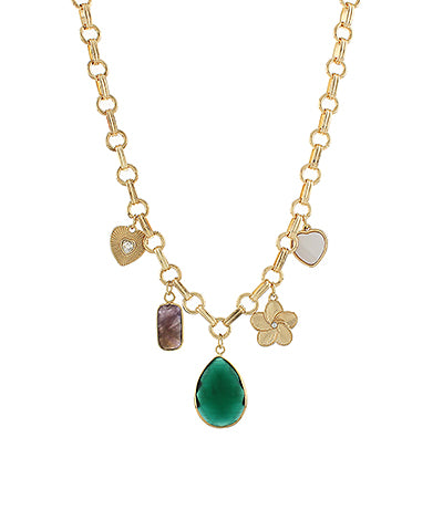The Eulalie Teardrop Stone Multi-Charm Necklace layers natural elegance with a hint of sparkle.