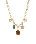 The Eulalie Teardrop Stone Multi-Charm Necklace layers natural elegance with a hint of sparkle.