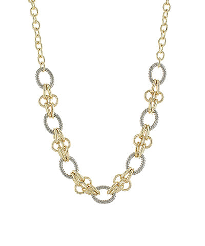 The Sabine Gold Rhodium Chain Necklace blends luxe shine with timeless sophistication.