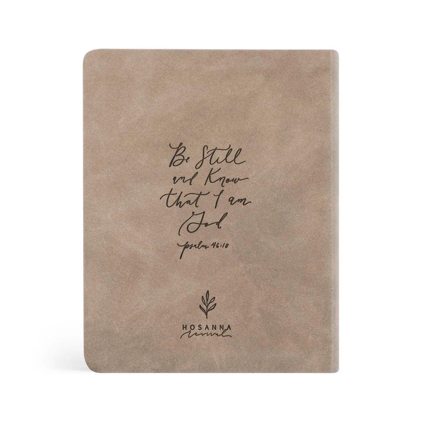 Taupe vegan leather notetaking Bible with engraved floral design on the cover, titled Marlo by Hosanna Revival.