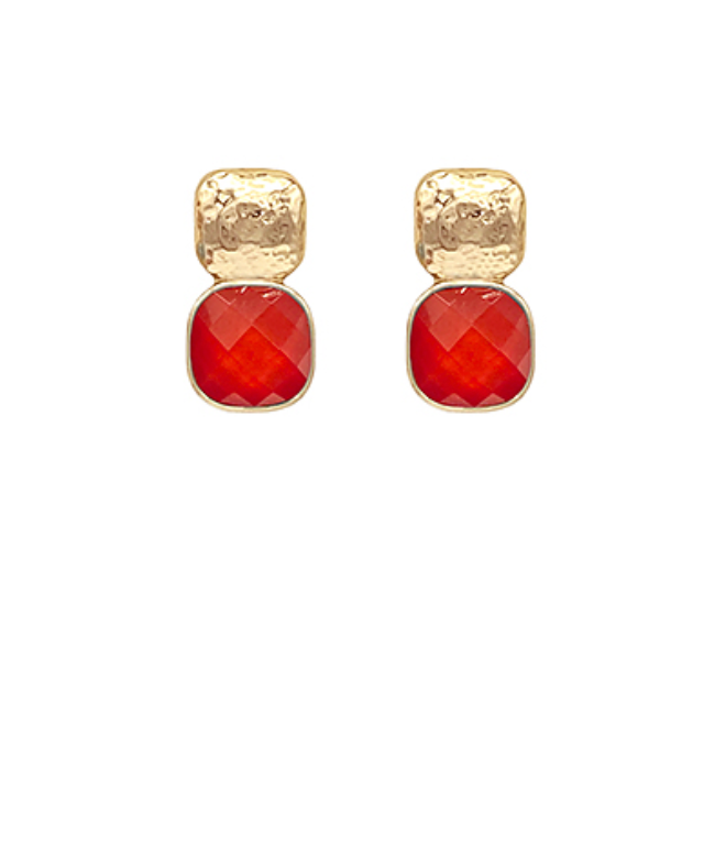 faceted gemstone drop earrings with hammered gold detailing.