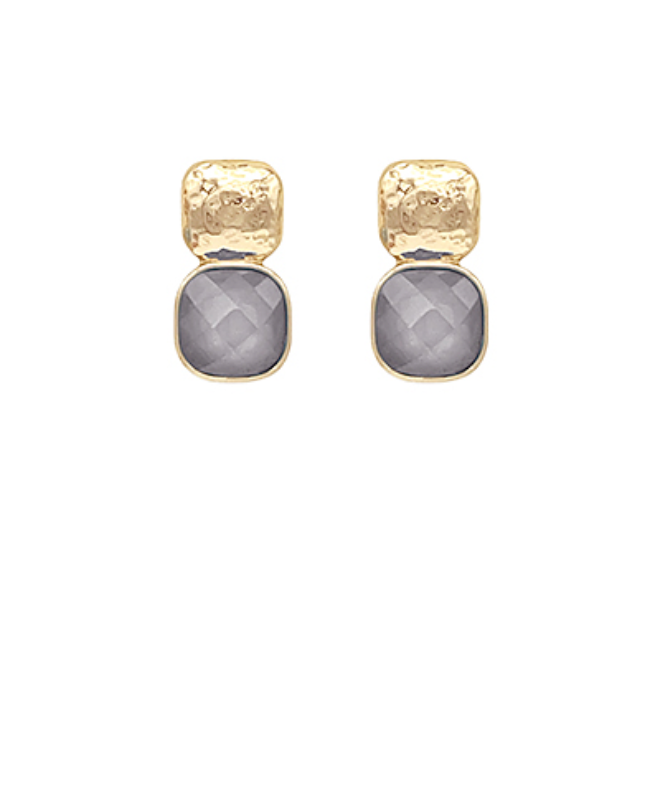 faceted gemstone drop earrings with hammered gold detailing.
