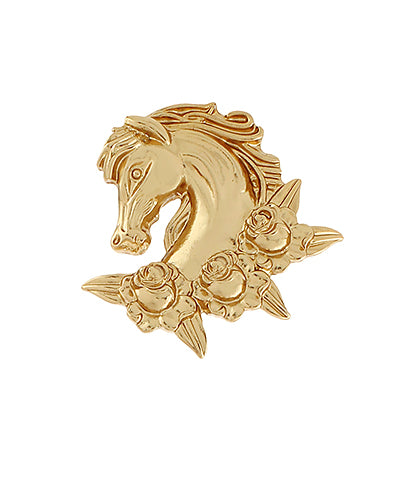 The Sabine Matte Gold Horse & Rose Brooch adds Western charm with a touch of timeless romance.