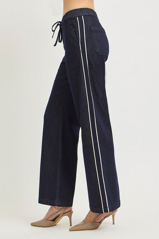 High Rise Wide Leg Side Stripped Jeans