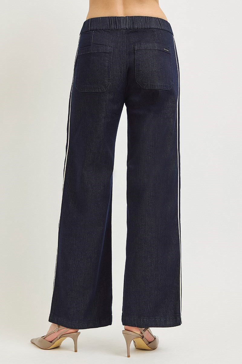 High Rise Wide Leg Side Stripped Jeans