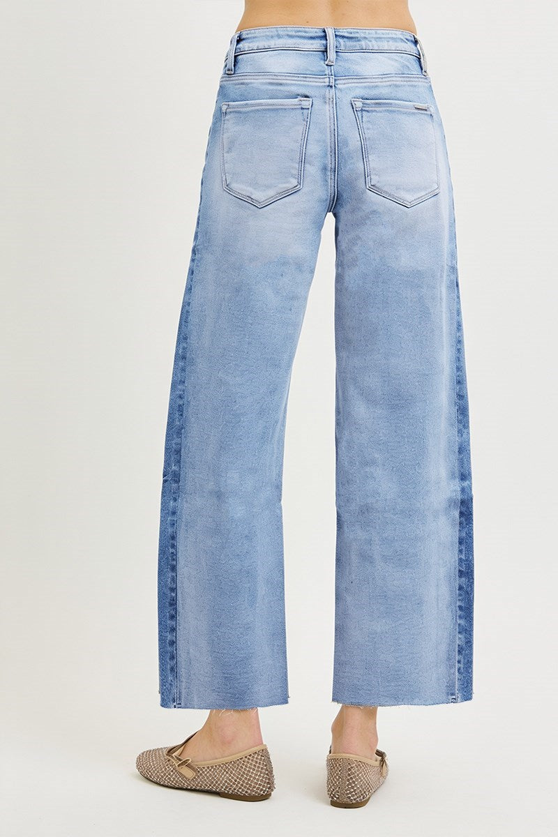 High Rise Ankle Wide Side Contrast Jeans