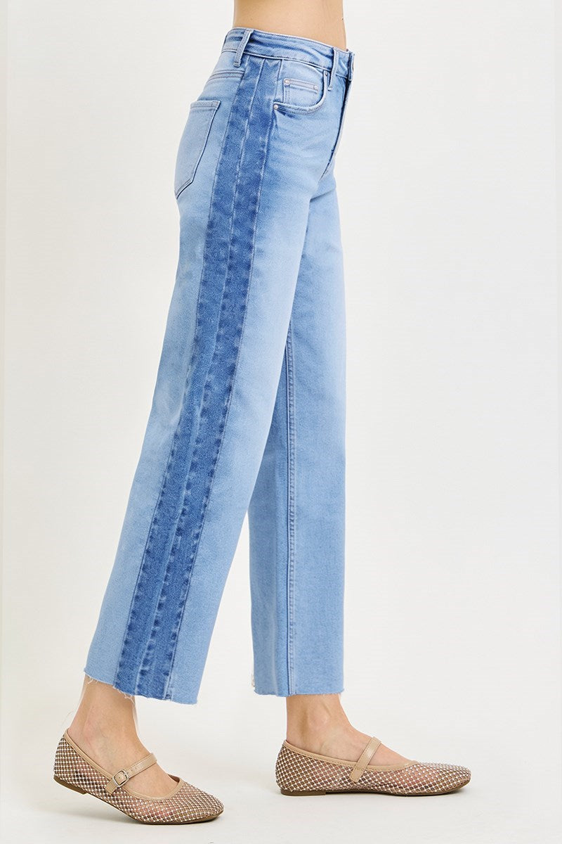 High Rise Ankle Wide Side Contrast Jeans