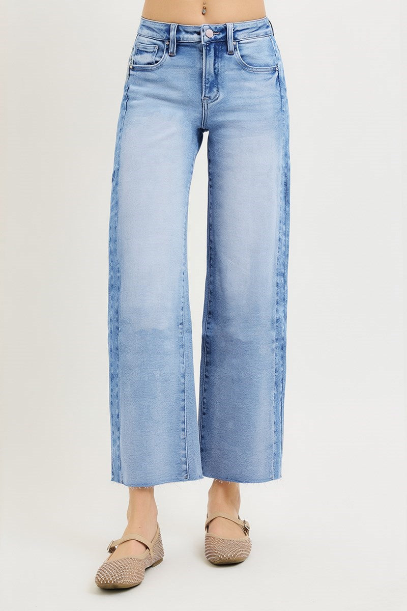 High Rise Ankle Wide Side Contrast Jeans