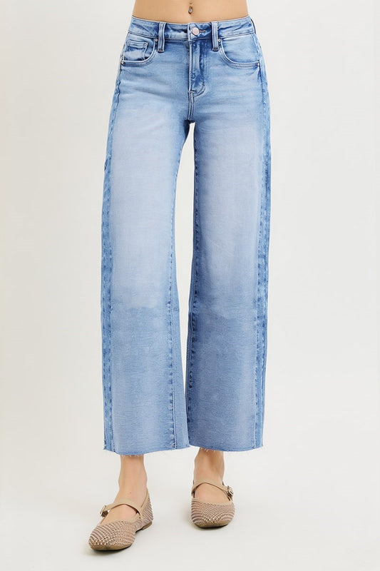 High Rise Ankle Wide Side Contrast Jeans