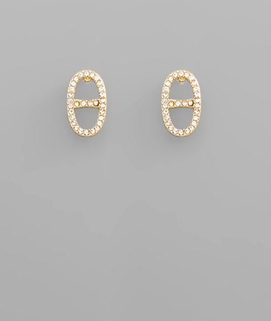 Pave Link Statement Earrings with Sparkling Crystals and Gold Setting