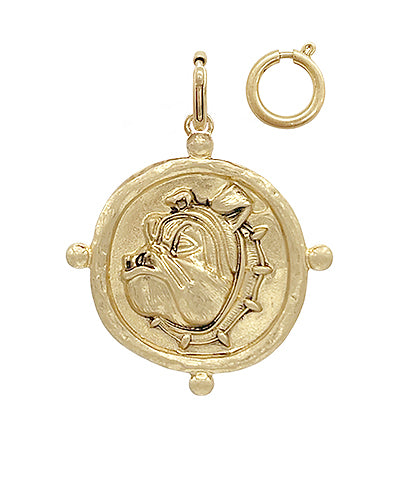 A beautifully crafted antique gold-tone bulldog pendant, featuring a detailed and elegant design that captures the strength and charm of the beloved breed.
