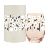 Gold Foil Stemless Wine Glass - Flowers