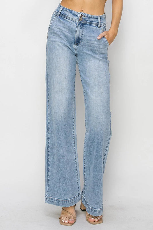 Aria Double-Button Wide-Leg Jeans