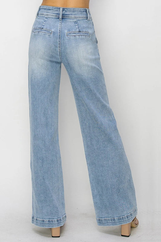 Aria Double-Button Wide-Leg Jeans