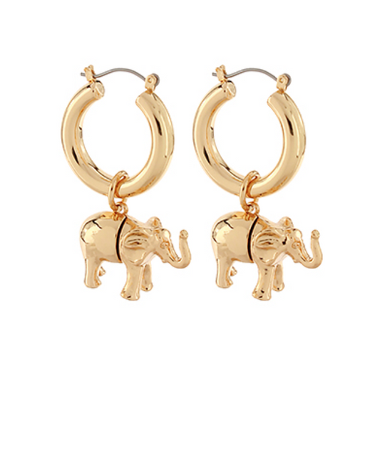 Roll Tide Tusker Earrings  featuring Gold Hoop with Detailed Elephant Charm 