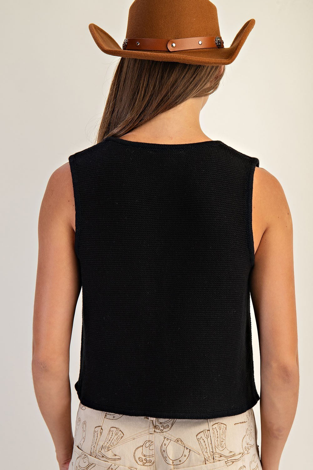 Tie Front Sleeveless Sweater Vest