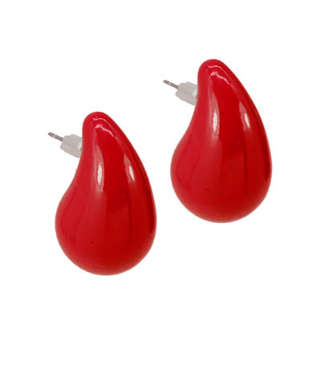 Scarlet Bloom Teardrop Stud Earrings in a Glossy Red Finish