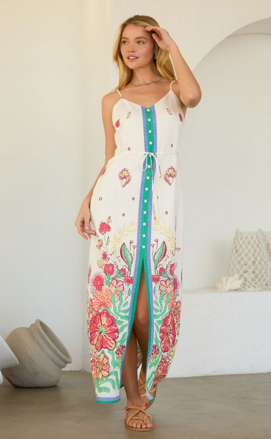 The Skye Floral Border Button Front Maxi Dress