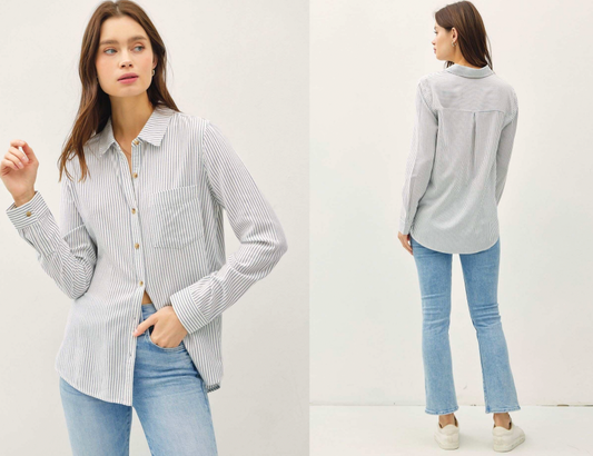 Dakota Denim Stripe Button Top