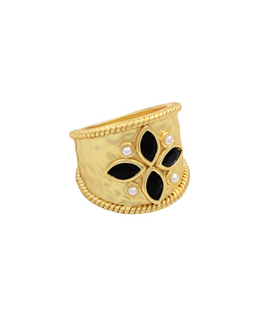 Marquise Hammered Ring - Jet