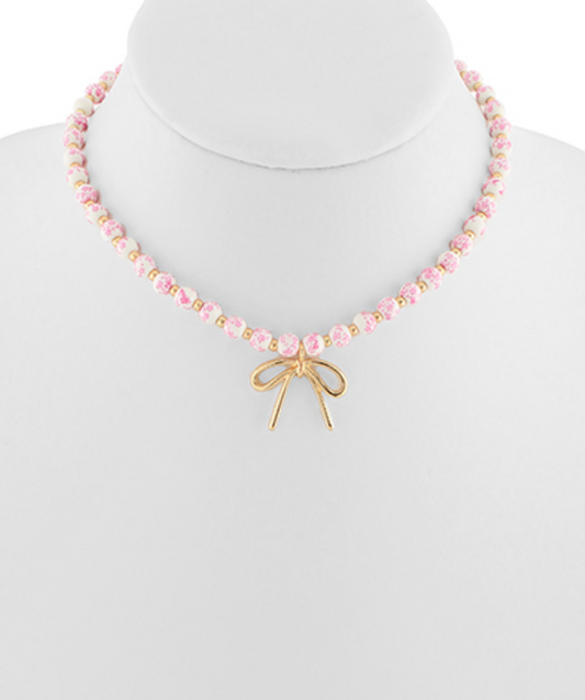 Bow Floral Beaded Necklace