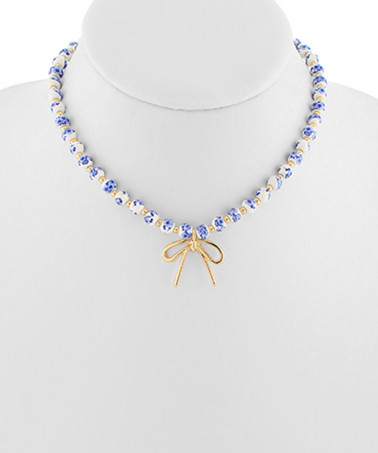 Bow Floral Beaded Necklace