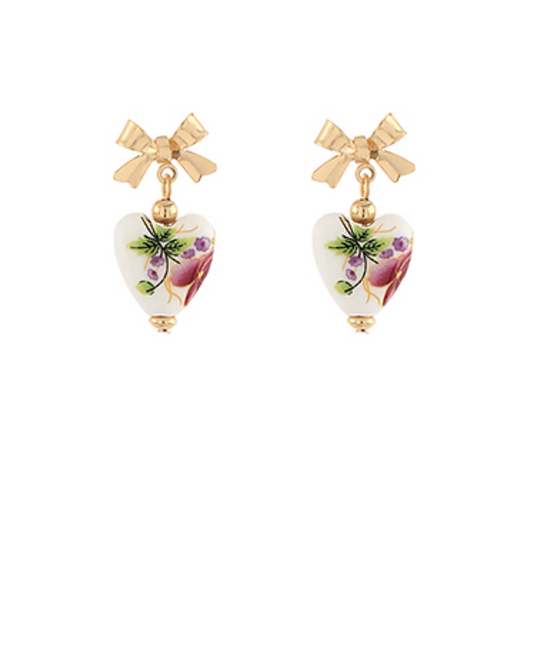 Ceramic Heart and Bow Earrings