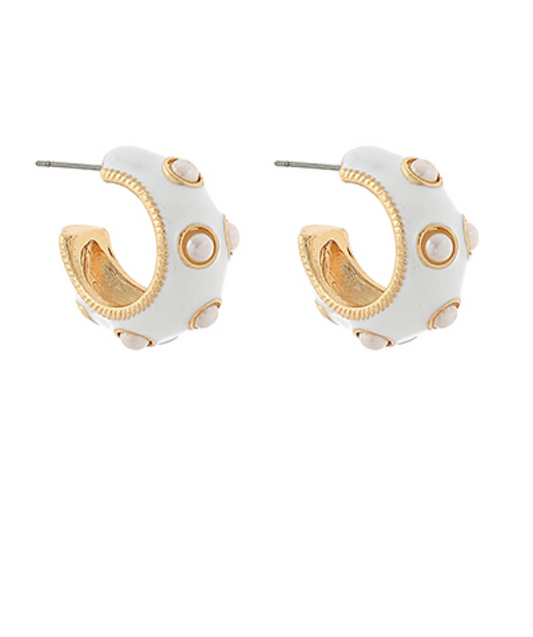 Luna Studded Enamel Hoop Earrings