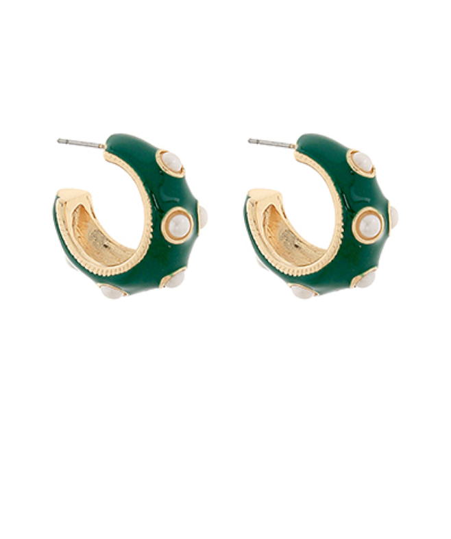 Luna Studded Enamel Hoop Earrings