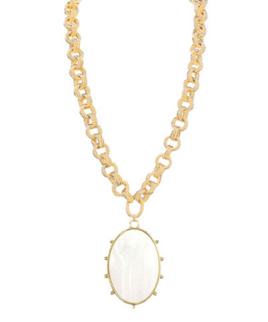 Gold Chain & Mother of Pearl Pendant Necklace