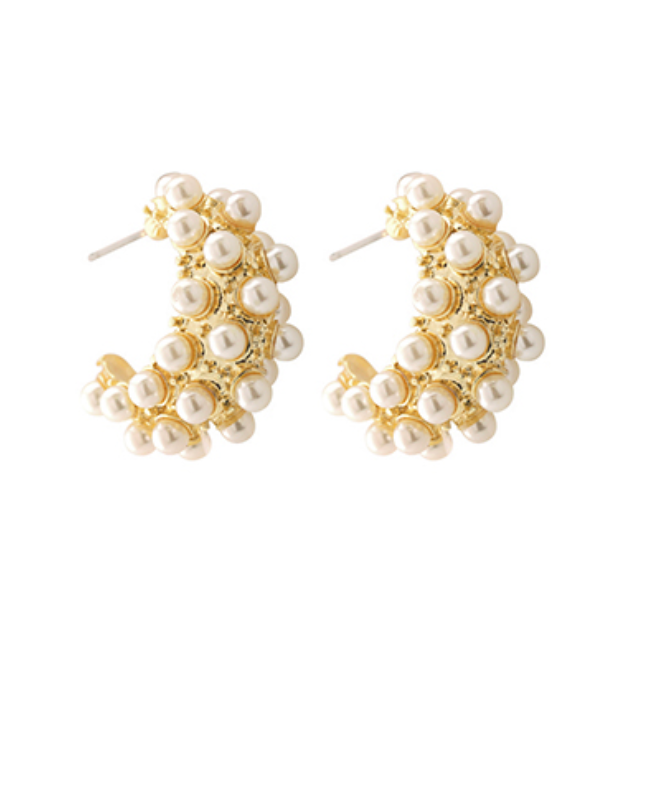 Pearl Bloom Crescent Hoop Earrings
