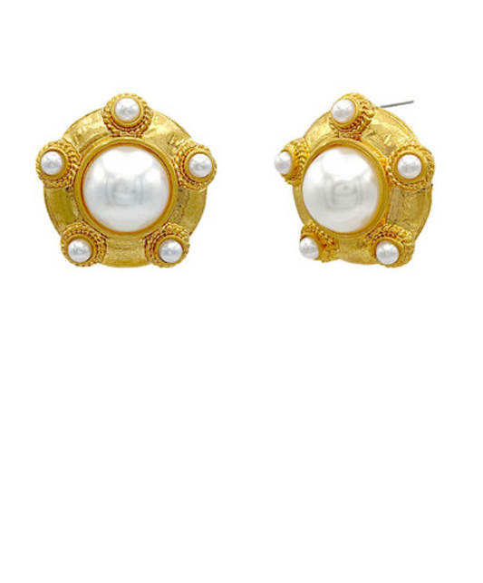 Regalia Pearl Medallion Stud Earrings