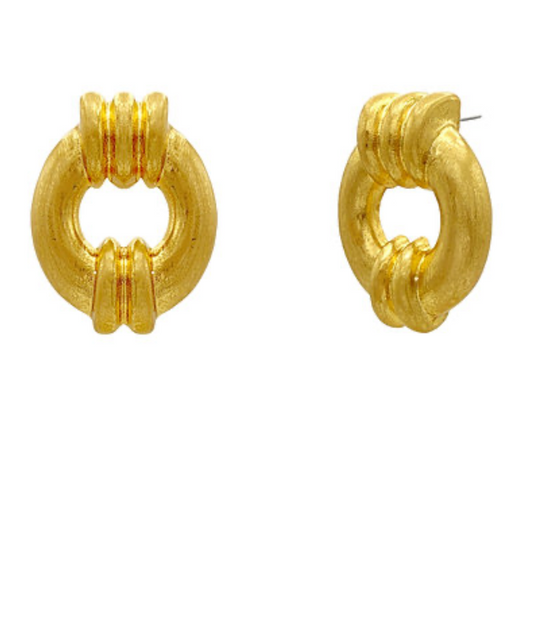 Twist Ridge Gold Circle Stud Earrings